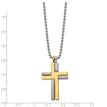Chisel Titanium Brushed and Polished Yellow IP-plated 22 inch Cross Necklace — alternate view