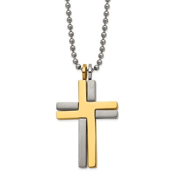 Chisel Titanium Brushed and Polished Yellow IP-plated 22 inch Cross Necklace