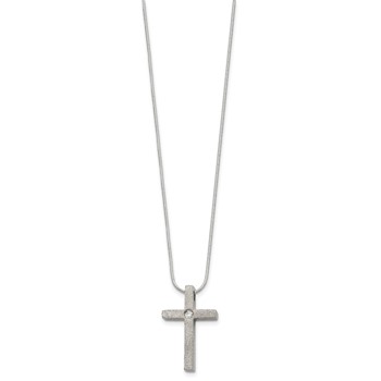 Chisel Titanium Brushed with CZ Cross 18 inch Necklace — alternate view