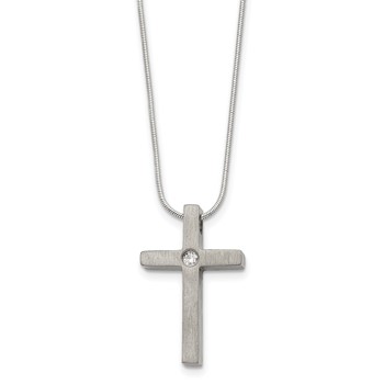 Chisel Titanium Brushed with CZ Cross 18 inch Necklace