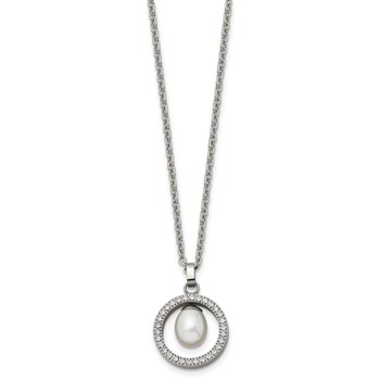 Chisel Titanium Polished with CZ and Freshwater Cultured Pearl 22 inch Necklace — alternate view