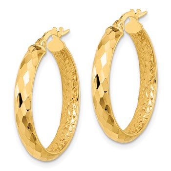 14K 3.75x24mm Faceted Texture with Diamond-cut Inside Fancy Tube Hoop Earrings — alternate view