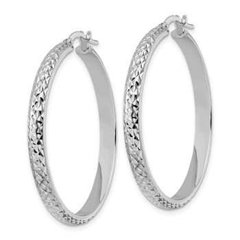 14K White Gold Diamond Cut Hoop Earrings — alternate view