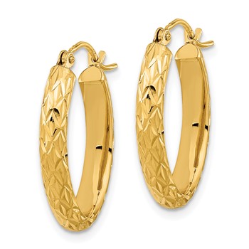 14K Polished Diamond-cut Fancy Oval Hoop Earrings — alternate view