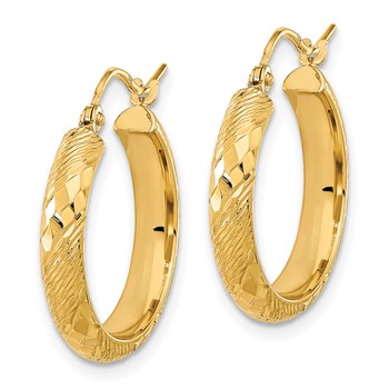 14K Polished and Textured D/C Fancy Pattern Hoop Earrings — alternate view