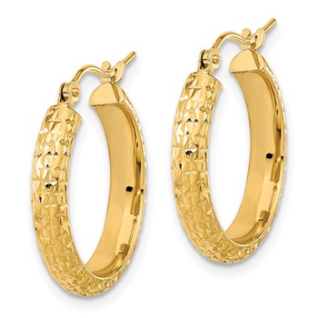 14K Polished and Textured D/C Hoop Earrings — alternate view