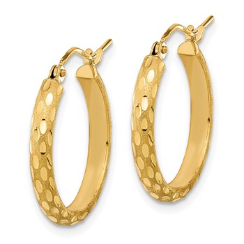 14K Polished and Satin Diamond-cut Hoop Earrings — alternate view