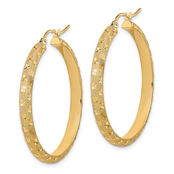 14K Polished and Brushed Diamond-cut Fancy Hoop Earrings — alternate view