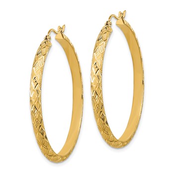 14K Polished and Textured Fancy Diamond Cut Hoop Earrings — alternate view
