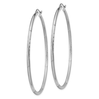 14k White Gold Satin and Diamond-cut 2mm Round Hoop Earrings — alternate view