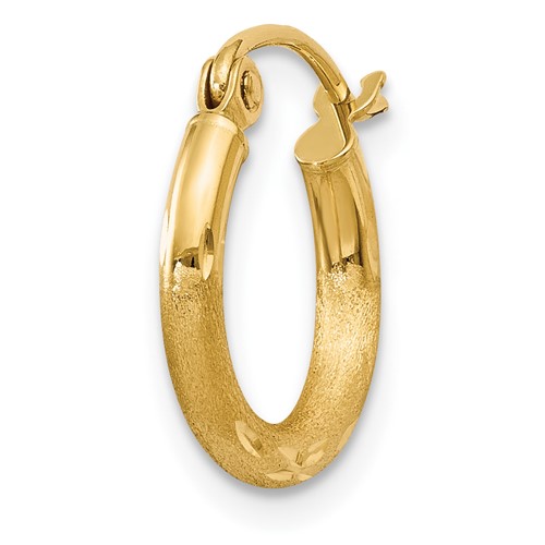 Single 14k Satin and Diamond-cut 2mm Round Tube Hoop Earring