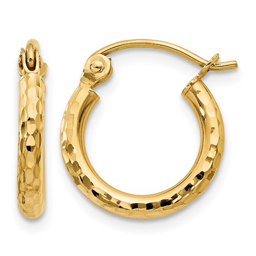 10k Diamond-cut 2mm Round Tube Hoop Earrings
