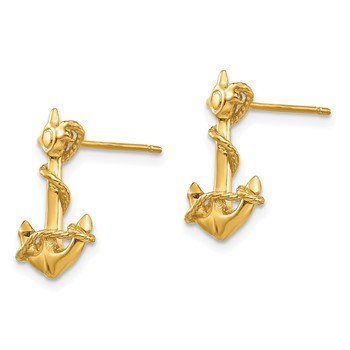 14k 3-D Anchor with Rope Post Earrings — alternate view