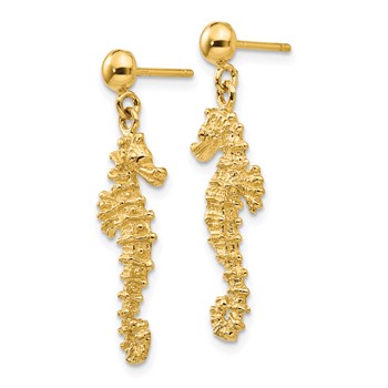 14k Large Seahorse Dangle Post Earrings — alternate view