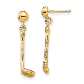 14k Golf Club Dangle Post Earrings