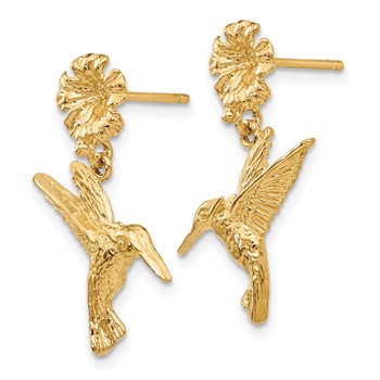 14k Hummingbird Dangles from Flower Post Earrings — alternate view