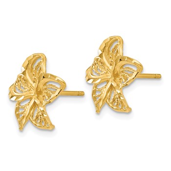 14K Diamond-cut Filigree Plumeria Post Earrings — alternate view