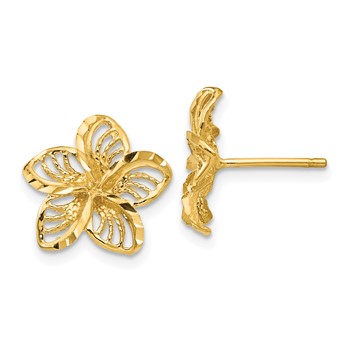 14K Diamond-cut Filigree Plumeria Post Earrings