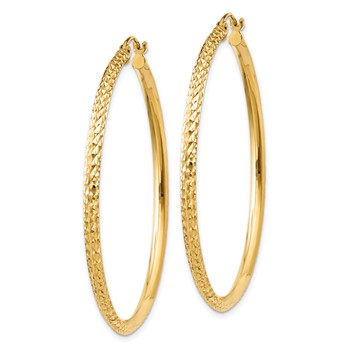 14K 2.5x45mm Knife-Edge Diamond-cut Tube Hoop Earrings — alternate view