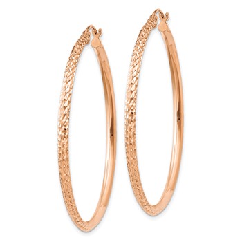 14K Rose Gold 2.5x45mm Knife-Edge Diamond-cut Tube Hoop Earrings — alternate view