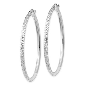 14K White Gold 2.5x45mm Knife-Edge Diamond-cut Tube Hoop Earrings — alternate view