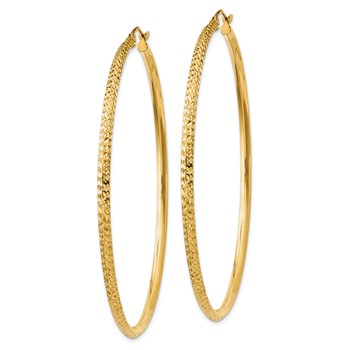 14K 2.5x65mm Knife-Edge Diamond-cut Tube Hoop Earrings — alternate view