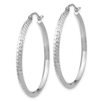14K White Gold 2.5x25mm Knife-Edge Diamond-cut Tube Hoop Earrings — alternate view