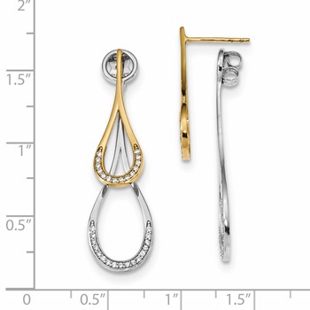 14k Two-tone Teardrop CZ Front & Back Earrings — alternate view