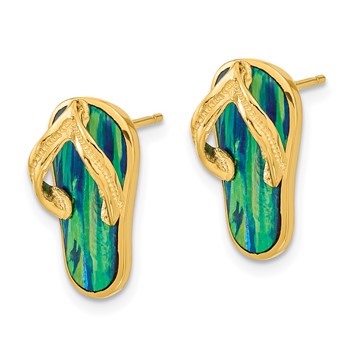 14k Polished with Lab Created Blue Opal Flip-Flop Post Earrings — alternate view