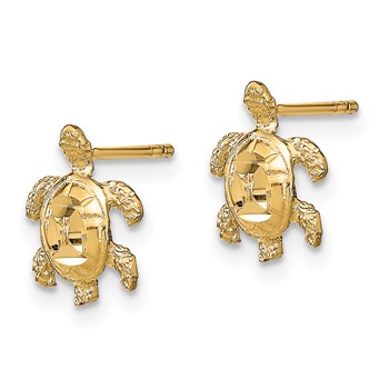 14k Polished Diamond-cut Sea Turtle Post Earrings — alternate view