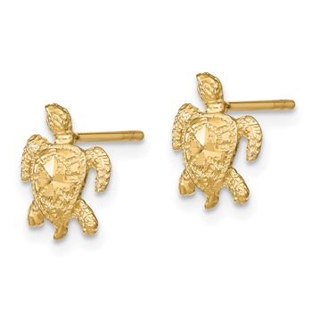 14k Polished Diamond-cut Sea Turtle Post Earrings — alternate view