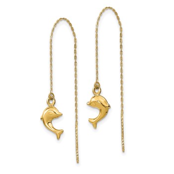 14k Polished Dolphin Threader Earrings — alternate view