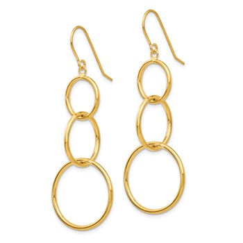 14k 3 Circle Dangle Wire Earrings — alternate view