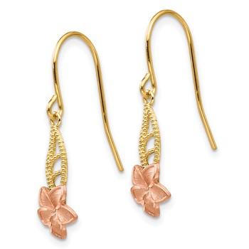 14K Two-tone Fancy Plumeria Dangle French Wire Earrings — alternate view
