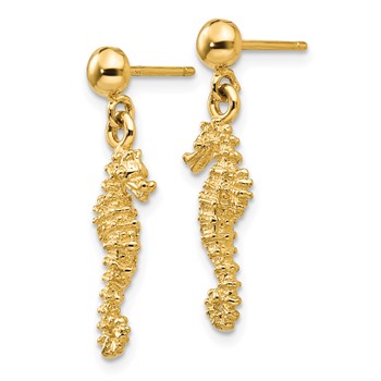 14k Seahorse Dangle Post Earrings — alternate view