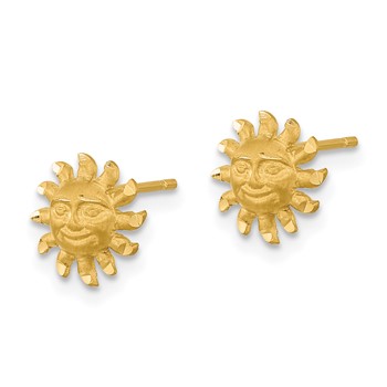 14k Satin Diamond-cut Sun with Face Post Earrings — alternate view