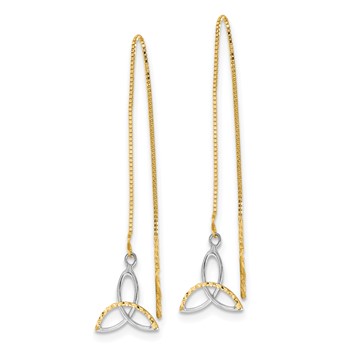 14k and White Rhodium Diamond-cut Box Chain with Celtic Knot Threader Earrings — alternate view