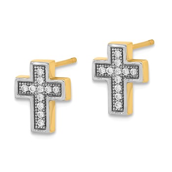 14k w/Rhodium Micro Pavé CZ Cross Post Earrings — alternate view