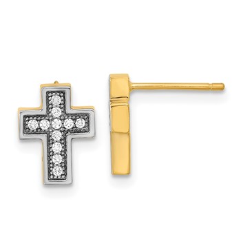 14k w/Rhodium Micro Pavé CZ Cross Post Earrings