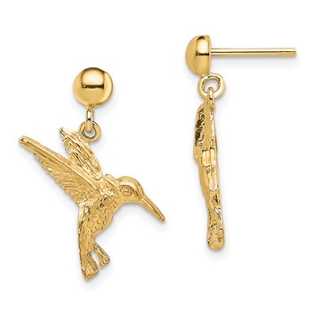 14K Hummingbird Post Dangle Earrings