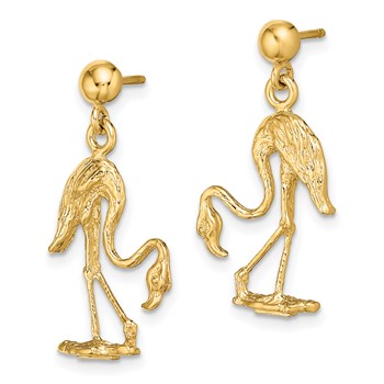 14K 3-D Flamingo Dangle Post Earrings — alternate view