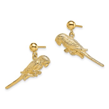 14K 3-D Parrot Dangle Post Earrings — alternate view