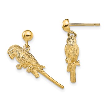 14K 3-D Parrot Dangle Post Earrings