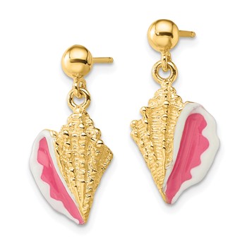 14K White and Pink Enamel Conch Shell Dangle Earrings — alternate view