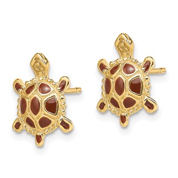 14K with Brown Enamel Sea Turtle Post Earrings — alternate view
