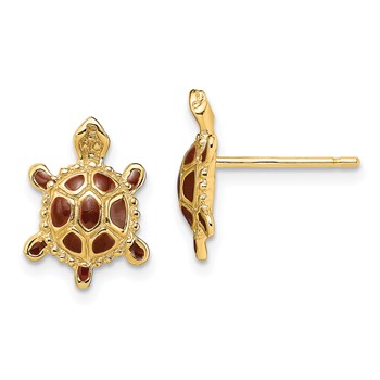14K with Brown Enamel Sea Turtle Post Earrings