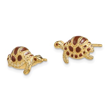 14k Brown Enamel Turtle Post Earrings — alternate view