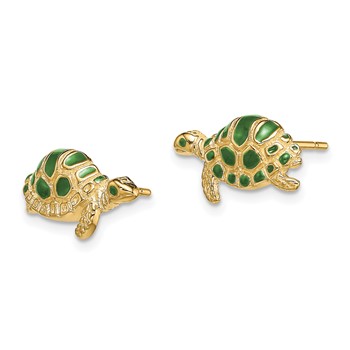 14k Green Enamel Turtle Post Earrings — alternate view