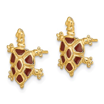 14K with Brown Enamel Tortoise Post Earrings — alternate view