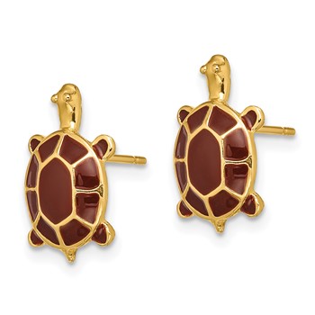 14K with Brown Enamel Sea Turtle Post Earrings — alternate view